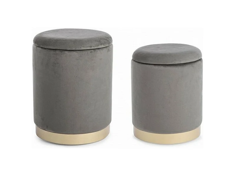 Zestaw 2 szarych puf do przechowywania z efektem aksamitu - POLINA