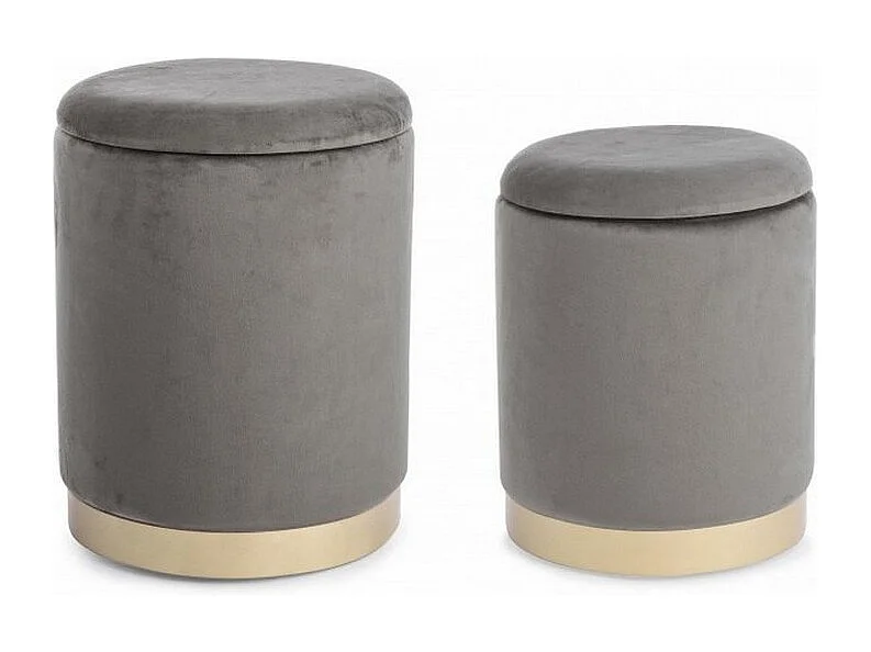 Lot de 2 poufs de rangement effet velours gris - POLINA