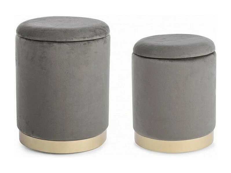Lot de 2 poufs de rangement effet velours gris - POLINA