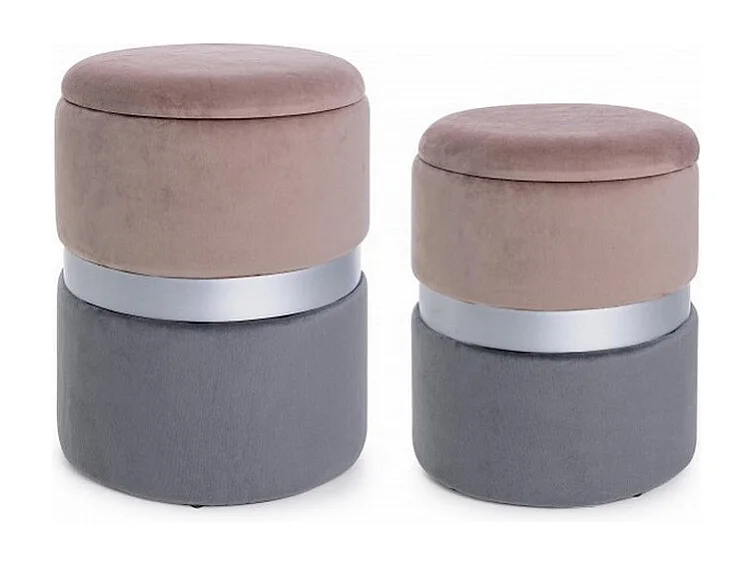 Set di 2 pouf contenitore effetto velluto rosa-grigio - POLINA