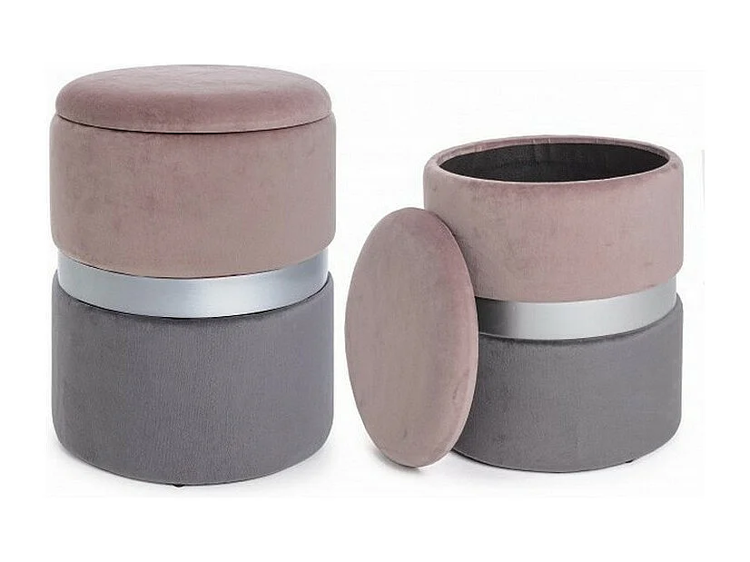 Set di 2 pouf contenitore effetto velluto rosa-grigio - POLINA