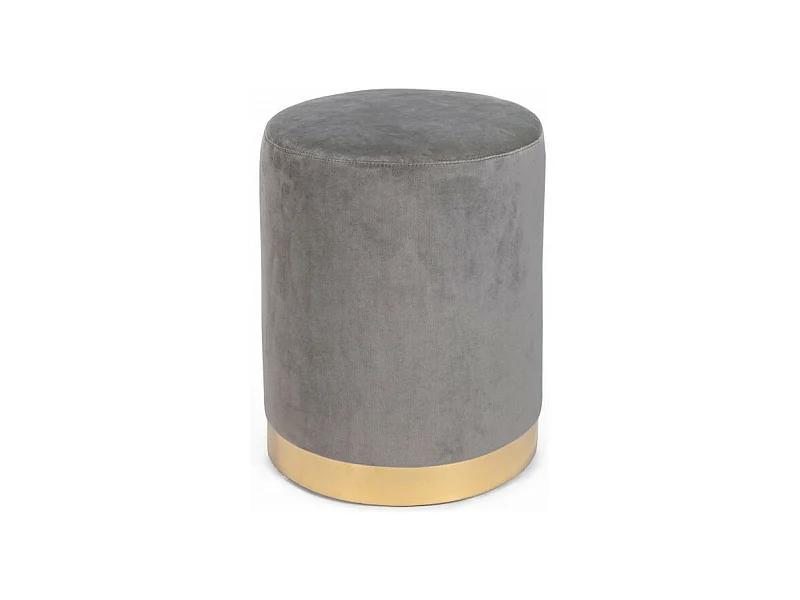 Pouf gris effet velours avec bande dorée - LUCILLA