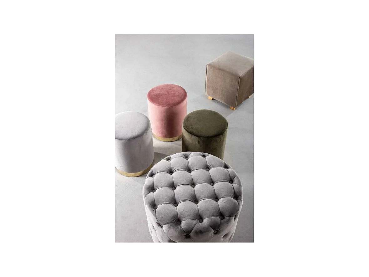 Pouf gris effet velours avec bande dorée - LUCILLA