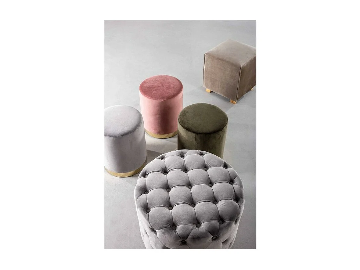 Pouf gris effet velours avec bande dorée - LUCILLA