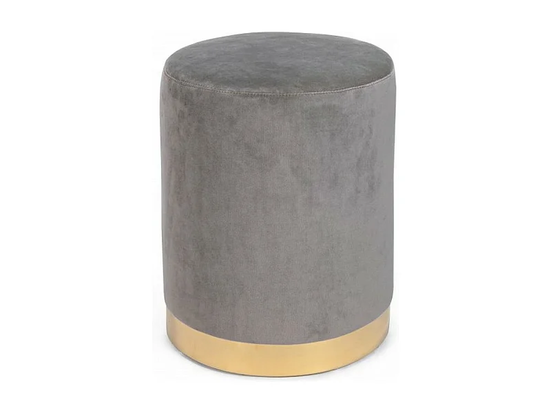 Pouf effetto velluto grigio con fascia dorata - LUCILLA
