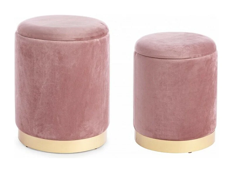 Lot de 2 poufs de rangement effet velours rose - POLINA