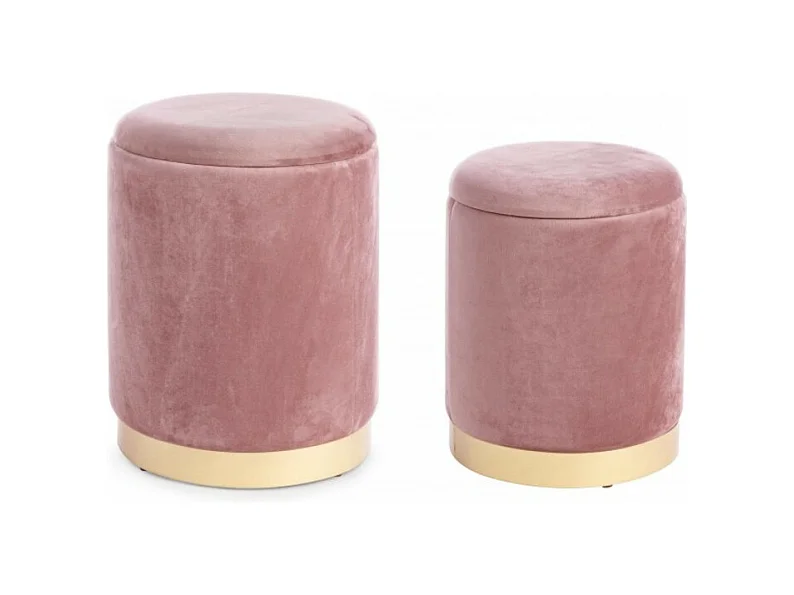 Lot de 2 poufs de rangement effet velours rose - POLINA