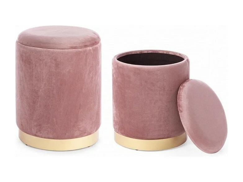 Lot de 2 poufs de rangement effet velours rose - POLINA