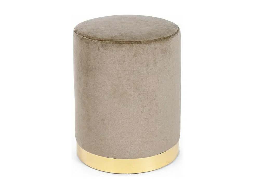 Pouf effet velours couleur tourterelle avec bande dorée - LUCILLA