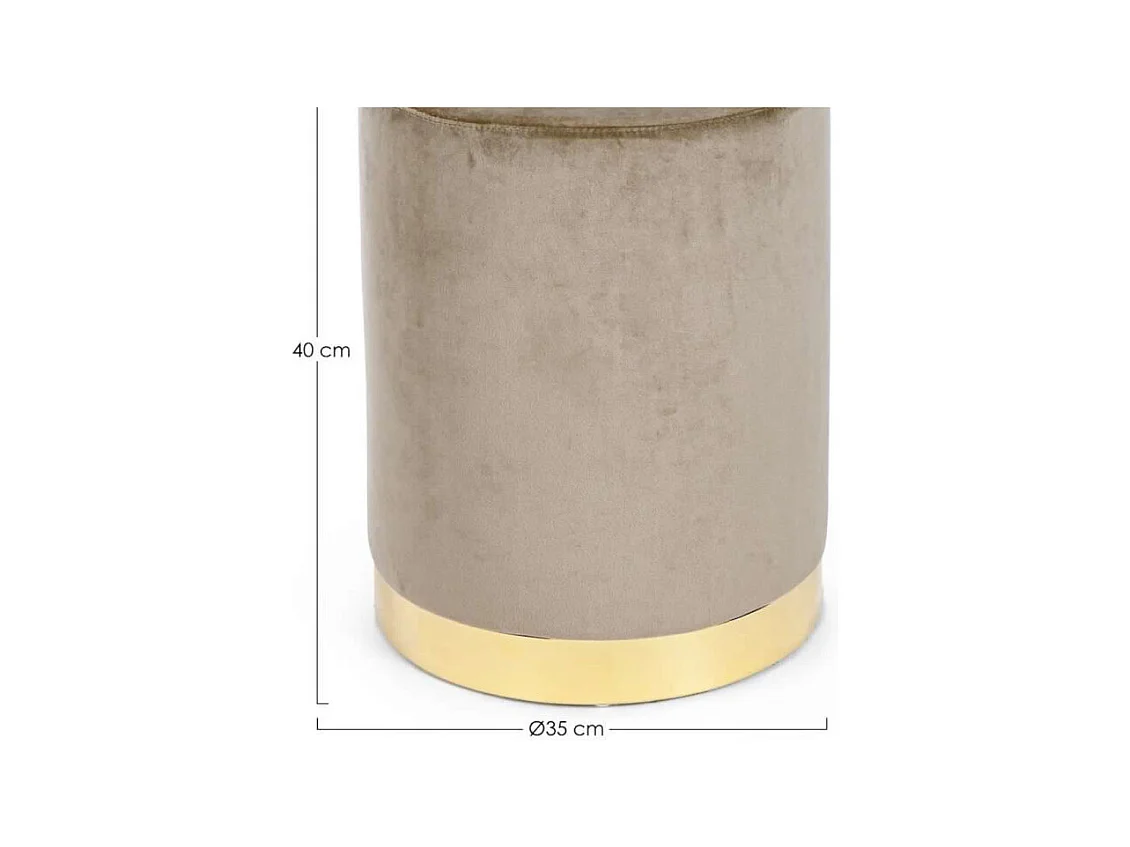 Pouf effet velours couleur tourterelle avec bande dorée - LUCILLA