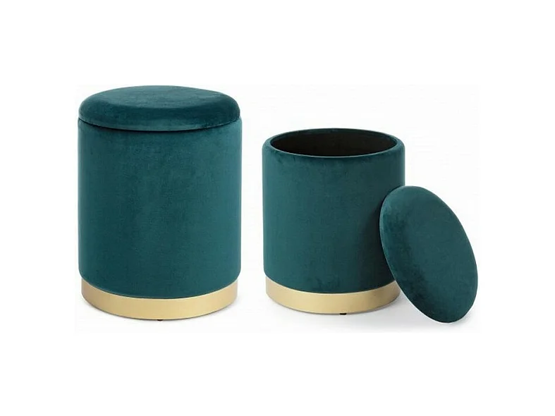 Lot de 2 poufs de rangement effet velours vert - POLINA