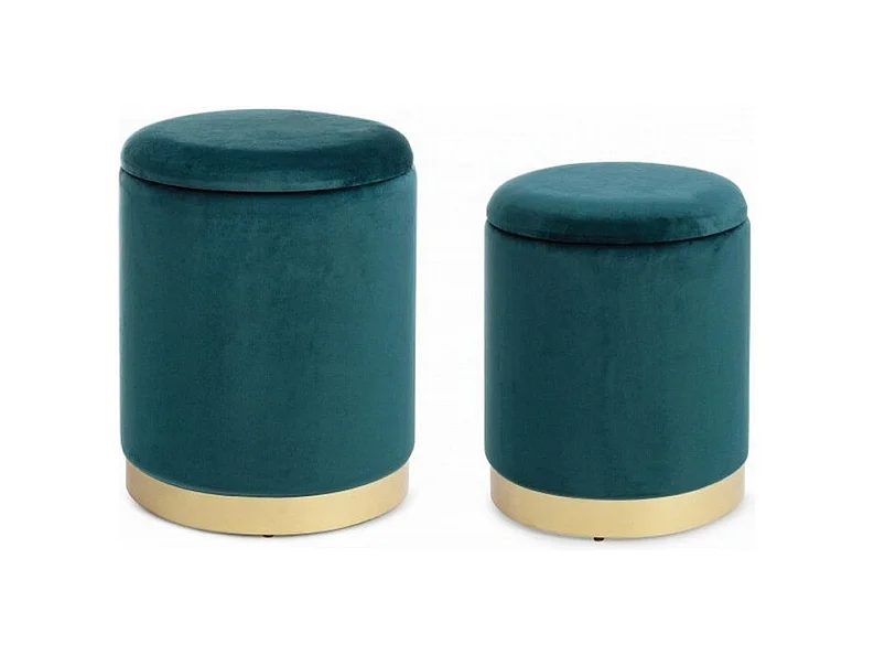 Lot de 2 poufs de rangement effet velours vert - POLINA