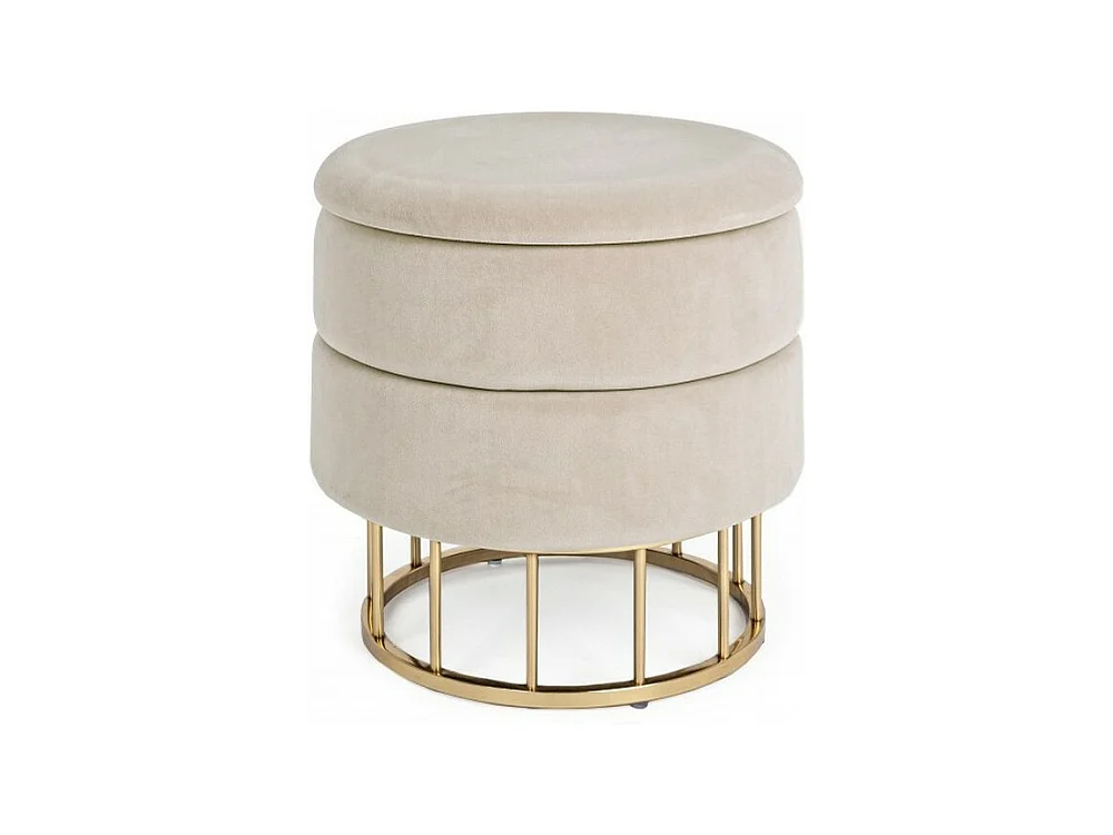 Pouf de rangement beige effet velours - PAVLINA