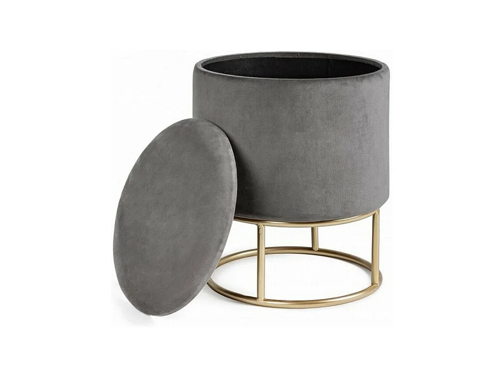 Pouf de rangement effet velours gris - POLINA