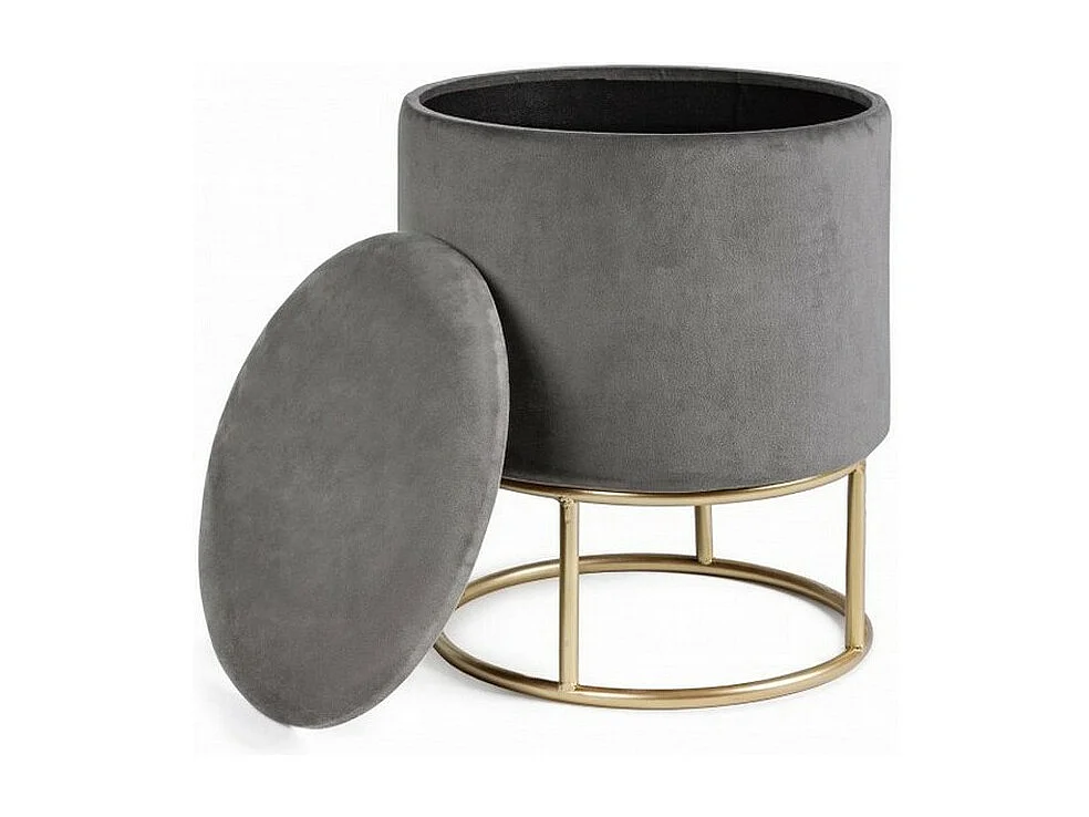 Pouf de rangement effet velours gris - POLINA
