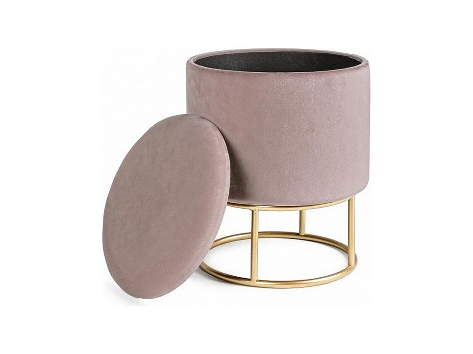 Pouf de rangement effet velours rose - POLINA