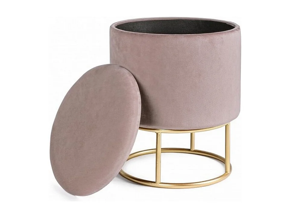 Pouf de rangement effet velours rose - POLINA