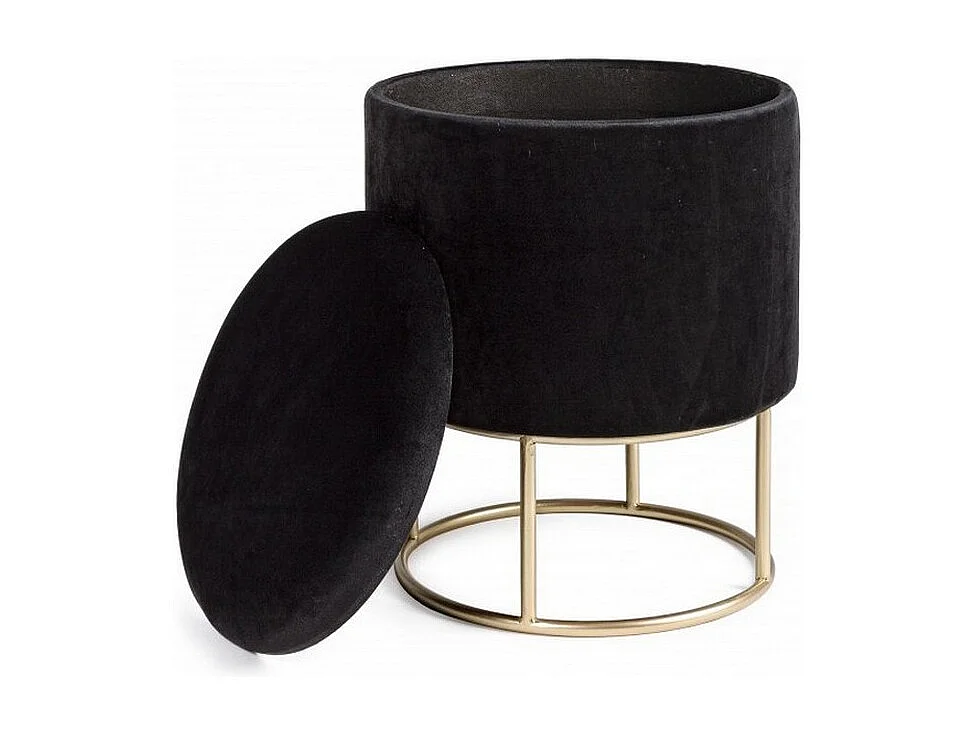 Pouf de rangement effet velours noir - POLINA