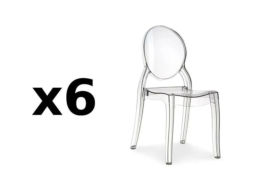 Lot de 6 chaises médaillon IMPÉRATRICE style Louis XVI en polycarbonate transparent