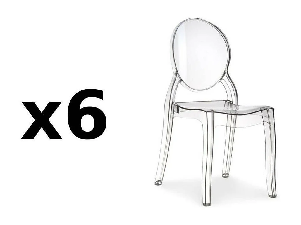 Lot de 6 chaises médaillon IMPÉRATRICE style Louis XVI en polycarbonate transparent