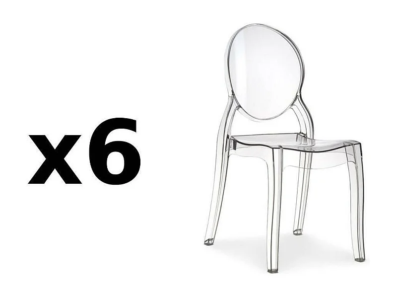 Lot de 6 chaises médaillon IMPÉRATRICE style Louis XVI en polycarbonate transparent