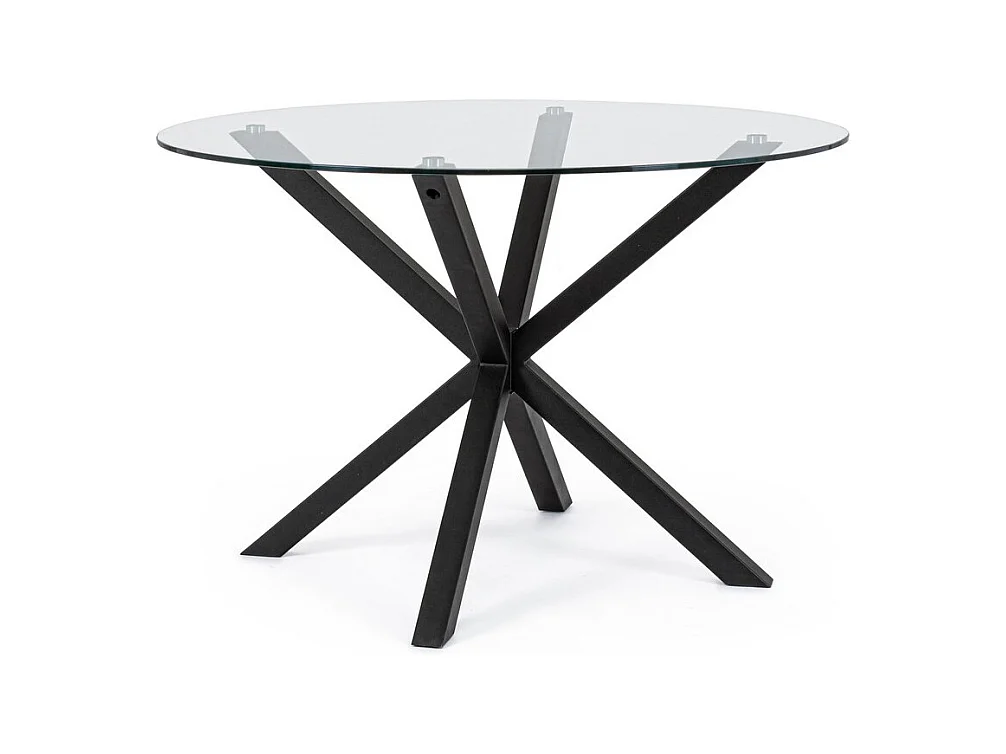 Table ronde en verre, pied croisé en acier noir ⌀114 cm - MAY