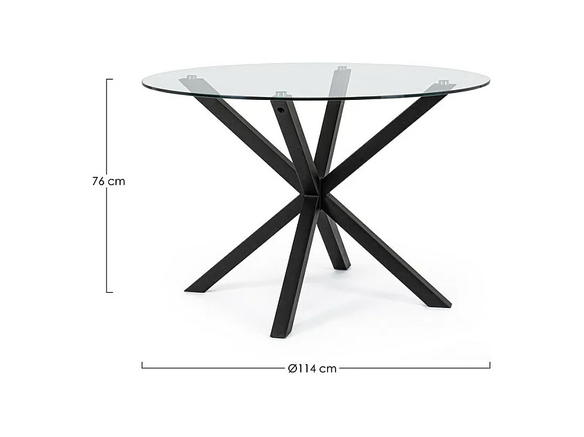 Table ronde en verre, pied croisé en acier noir ⌀114 cm - MAY