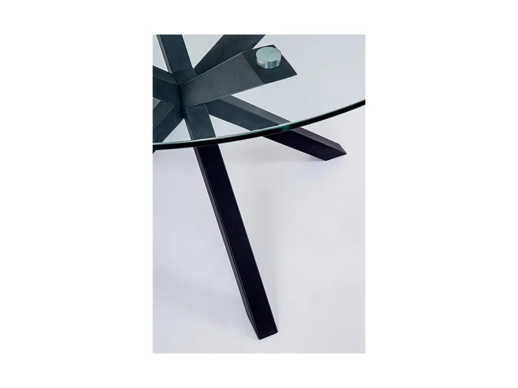 Table ronde en verre, pied croisé en acier noir ⌀114 cm - MAY