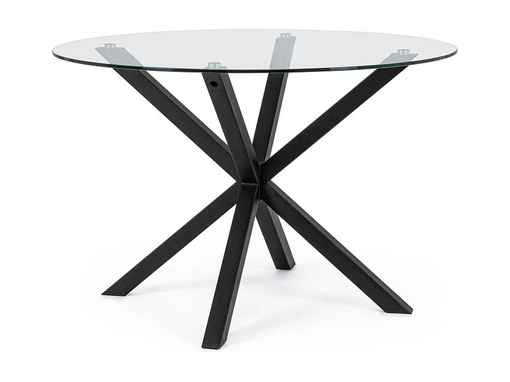 Table ronde en verre, pied croisé en acier noir ⌀114 cm - MAY