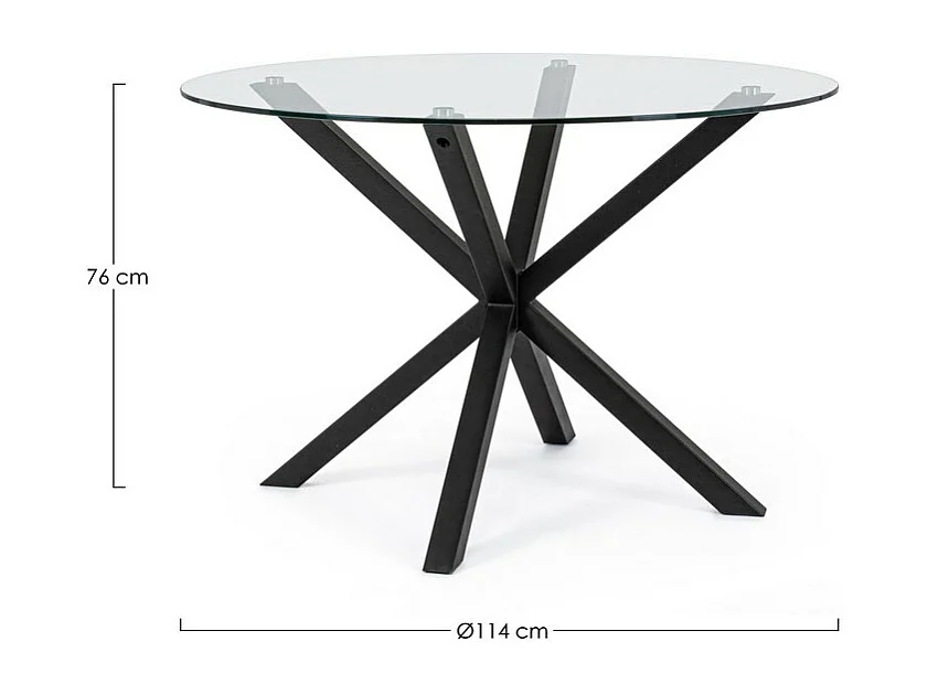 Table ronde en verre, pied croisé en acier noir ⌀114 cm - MAY