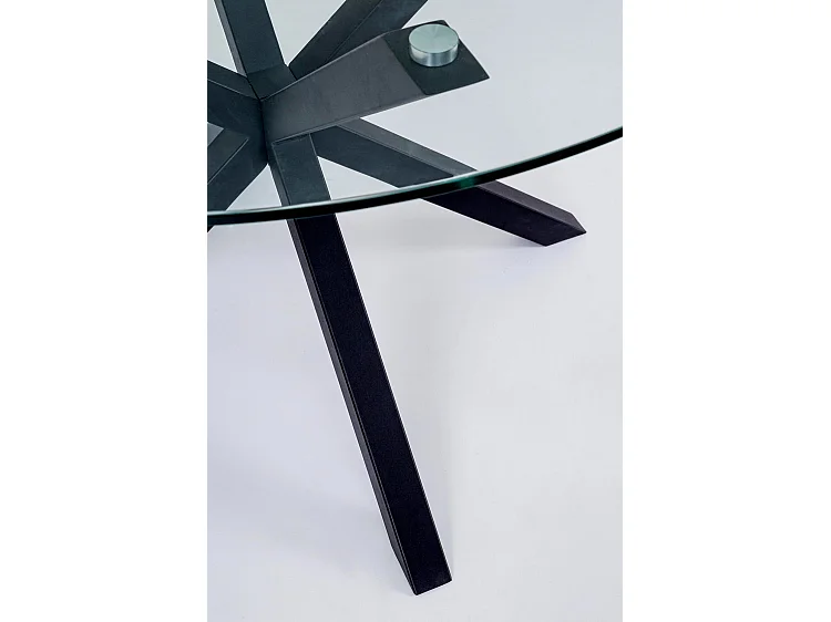 Table ronde en verre, pied croisé en acier noir ⌀114 cm - MAY