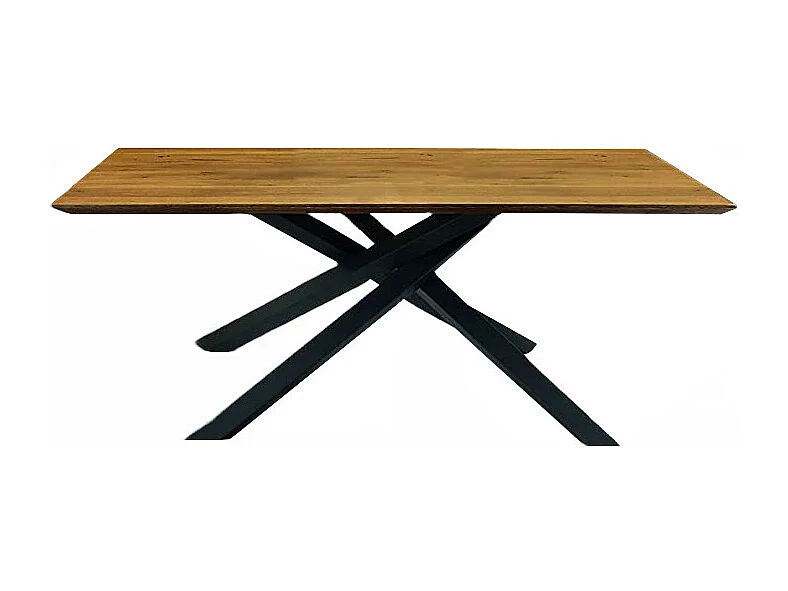 Massief knoestige eiken tafel, zwart metalen poten, 180x90 cm - PARIOLI