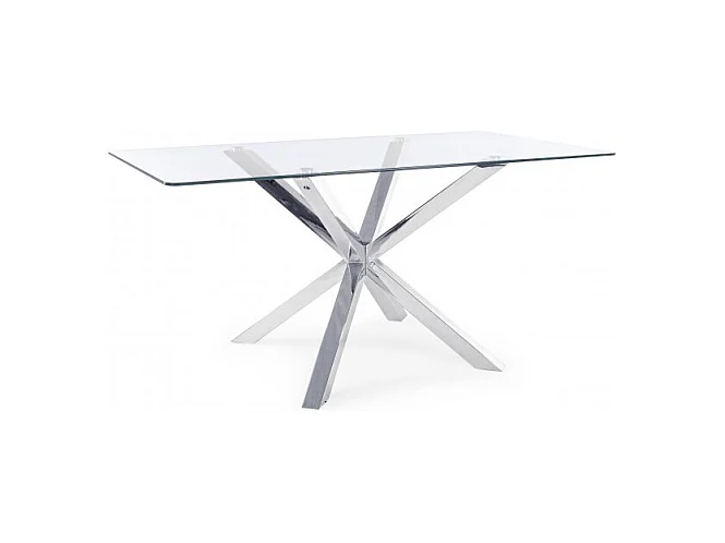 Table rectangulaire en verre avec pied en acier chromé 160X90 cm - MAY