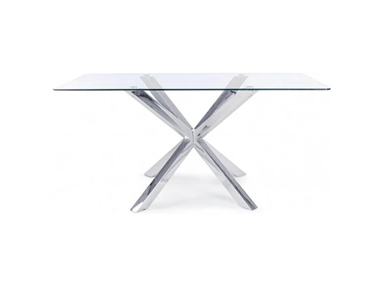 Rechteckiger Glastisch mit verchromtem Stahlbein 160X90 cm - MAY