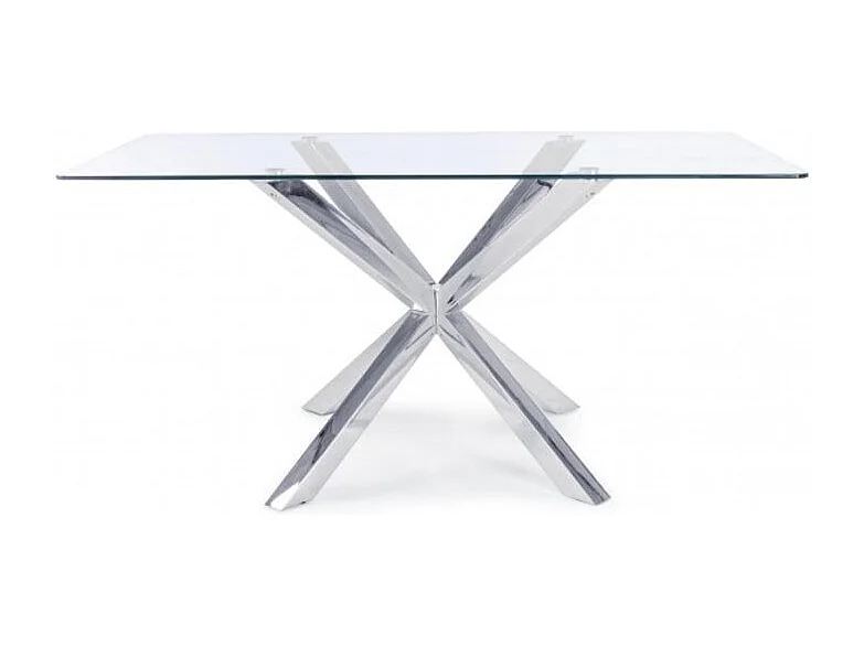 Table rectangulaire en verre avec pied en acier chromé 160X90 cm - MAY