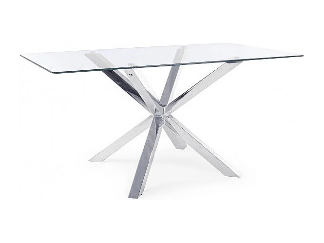 Mesa retangular em vidro com perna em aço cromado 160X90 cm - MAY