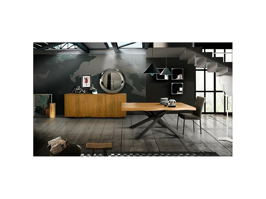 Massiver Eichentisch, schwarze Metallbeine, 160x90 cm - BOLGHERI