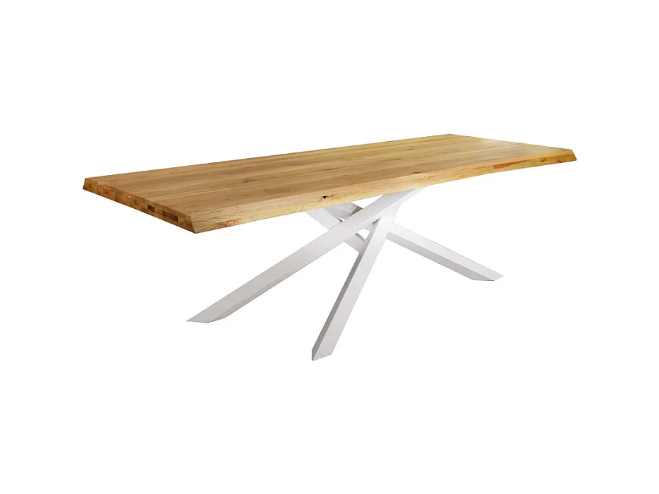 Table en chêne naturel massif, pieds en métal blanc, 250x100 cm - BOLGHERI
