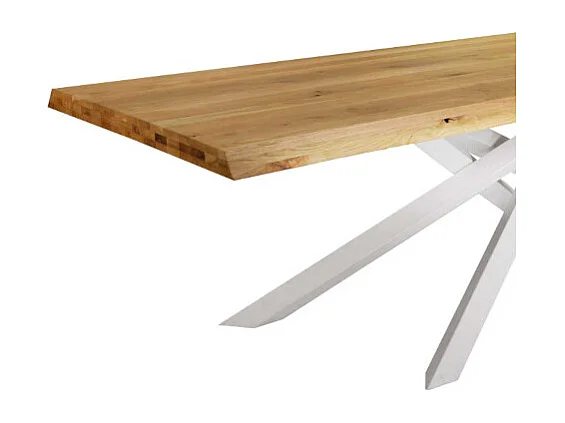 Mesa de roble macizo natural, patas de metal blanco, 250x100 cm - BOLGHERI