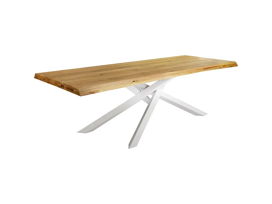 Mesa em carvalho natural maciço, pés em metal branco, 160x90 cm - BOLGHERI