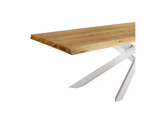 Mesa em carvalho natural maciço, pés em metal branco, 160x90 cm - BOLGHERI