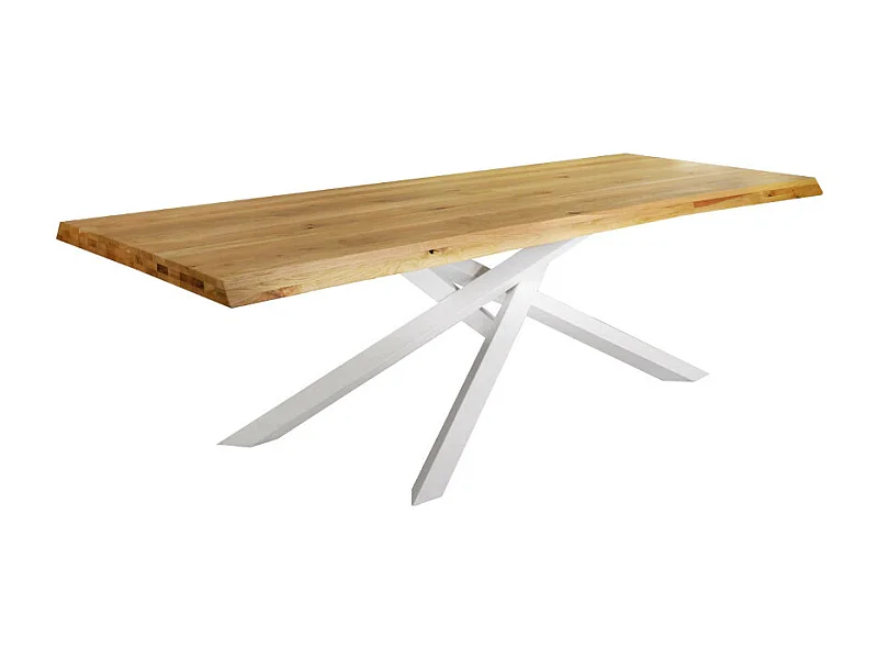 Table en chêne naturel massif, pieds en métal blanc, 160x90 cm - BOLGHERI