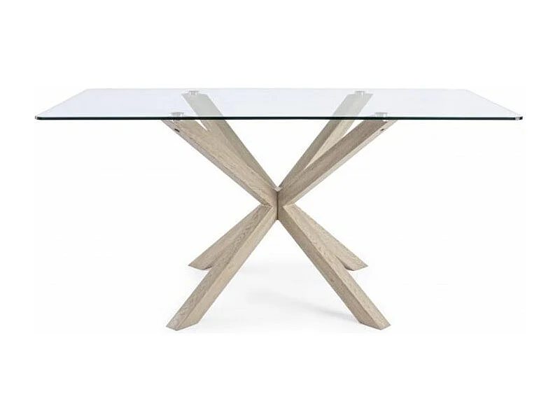 Table rectangulaire en verre avec pied naturel 160X90 cm - MAY