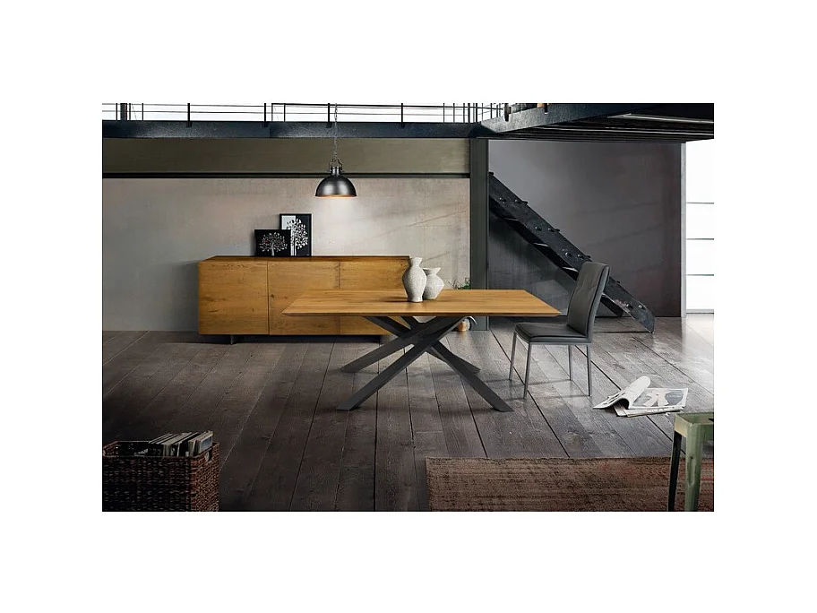 Mesa em carvalho maciço, pés em metal preto, 160x90 cm - PARIOLI