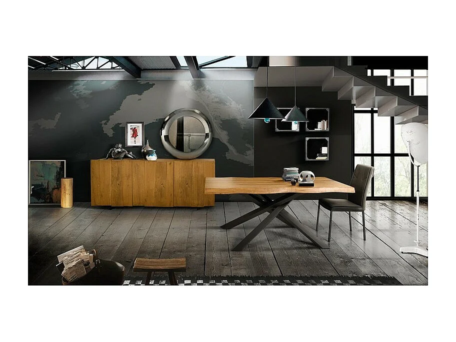 Mesa de roble macizo, patas de metal negro, 250x100 cm - BOLGHERI