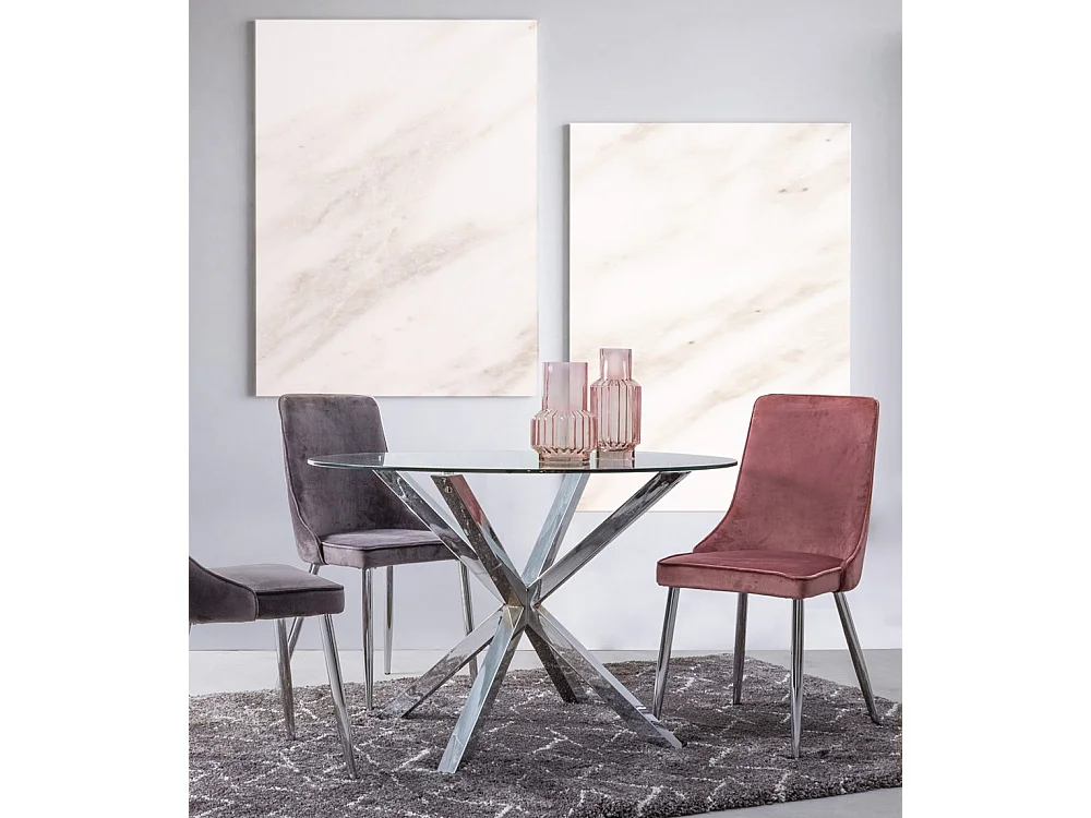 Okrągły szklany stół ze stalową nogą o średnicy 114 cm - MAY