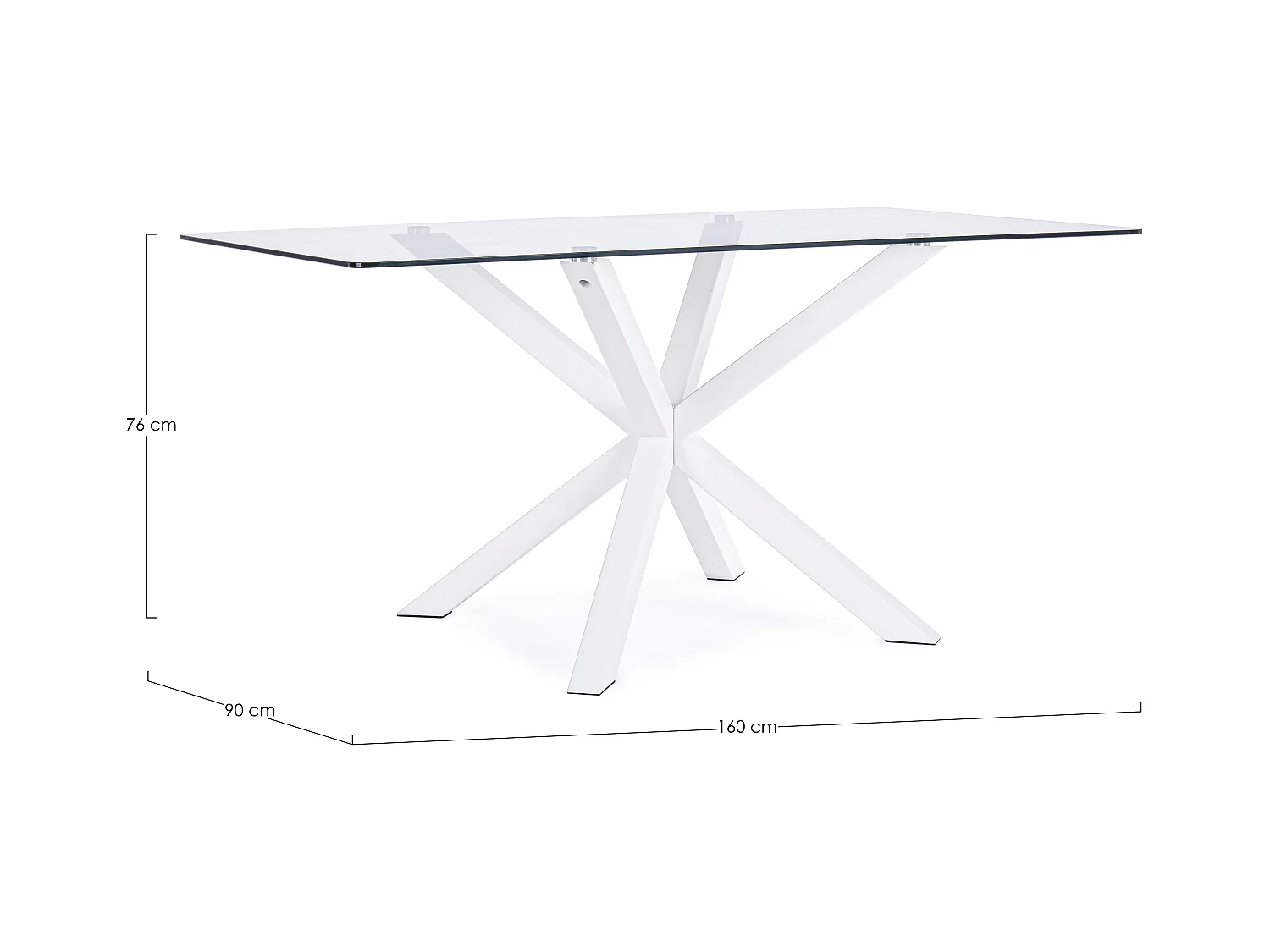 Rechteckiger Glastisch mit gekreuzten Beinen, Stahl weiß 160×90 cm - MAY