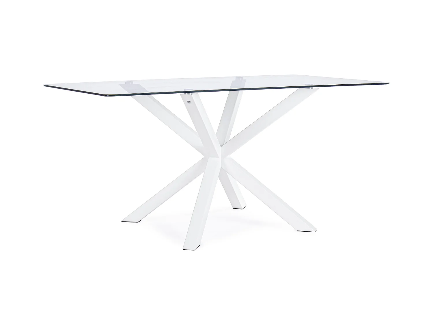 Table rectangulaire en verre, pied croisé en acier blanc 160×90 cm - MAY