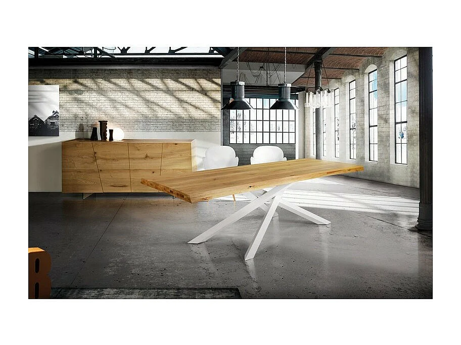 Tafel in massief eiken natuur, poten wit metaal, 180x90 cm - BOLGHERI