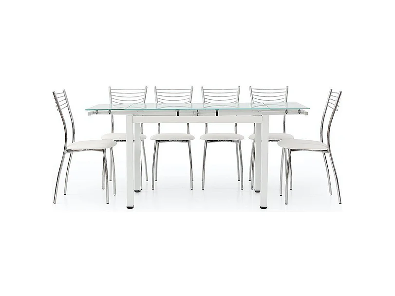 Table en métal blanc et plateau extensible en verre blanc 110x70cm - RAPALLO
